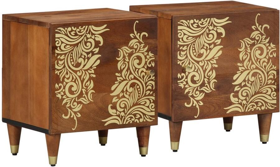 VidaXL Nachtkastjes Honingbruin Massief hout Midden Decoratieve bloemen