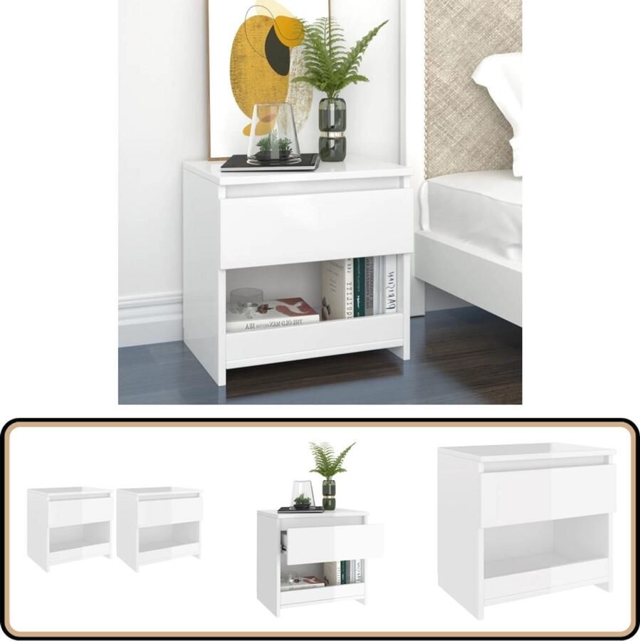 VidaXL Nachtkastjes Hoogglans wit 40x30x39 cm 2 stuks Nachtkastjes Bedkast Slaapkamerinrichting Nachtlamp Kamermeubilair Spaanplaat Meubel Witte Meubels