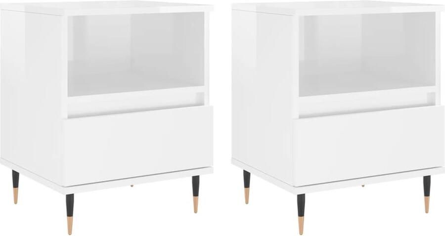 VidaXL Nachtkastjes Hoogglans Wit Set van 2 Nachtkast Nachtkastjes Slaapkamerinrichting Kast Houten Kast Witte Kast Modern Design Minimalistisch Woonaccessoires