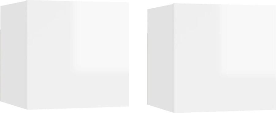 VidaXL Nachtkastjes Hoogglans Wit Set van 2 Nachtkastjes Slaapkamermeubelen Houten Meubels Witte Meubels Modern Design