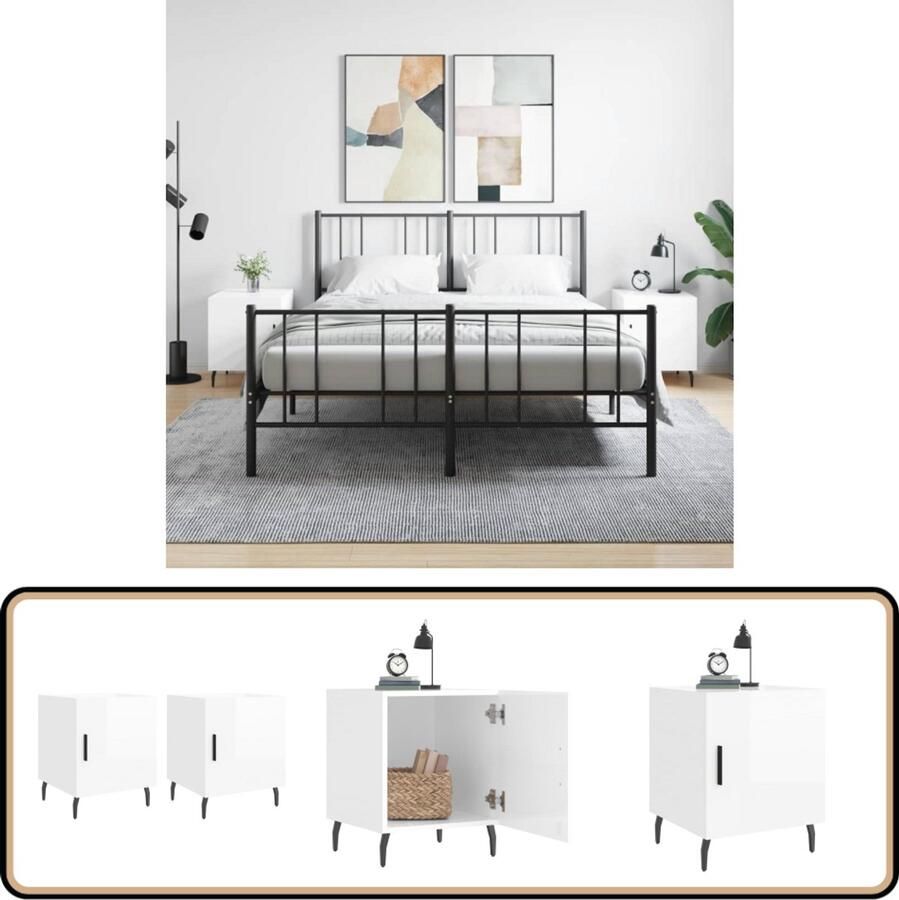 VidaXL Nachtkastjes Hoogglans Wit Set van 2 Nachtkastjes Slaapkamermeubilair Houten Nachtkastjes Witte Nachtkastjes Modern Design Opbergruimte Stapelbare Nachtkastjes