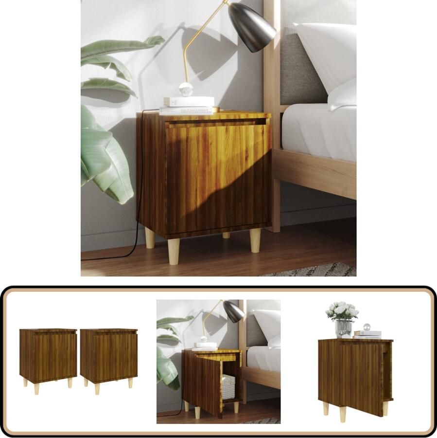 VidaXL Nachtkastjes Houten poten 40x30x50 cm 2 stuks Scandinavisch Design Nachtkastjes Bedkastjes Bruine Eiken Kleurt Houten Poten