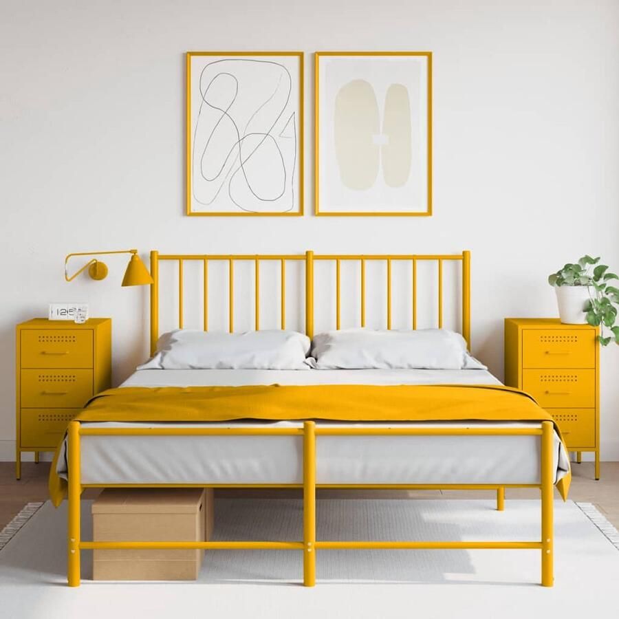 The Living Store Nachtkastjes 2 st 36x39x68 cm staal mosterdgeel Industriele Nachtkastjes Industrieel Staal Nachtkastjes Mustard Yellow Furniture Mosterdkleurige Meubels