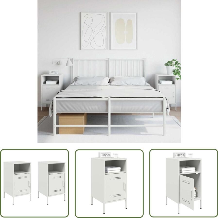 The Living Store Nachtkastjes 2 st 36x39x68 cm staal wit Industriële Nachtkastjes Industrieel Staal Nacht Kast Wit Nachtkastje Salontafel
