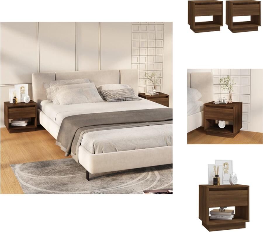 VidaXL Nachtkastjes Klassieke Charme Set van 2 Bruineiken Afmetingen- 45 x 34 x 44 cm Stevige Constructie Kast