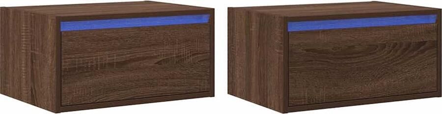 VidaXL Nachtkastjes LED 2 stuks Bruin eiken Wandmontage