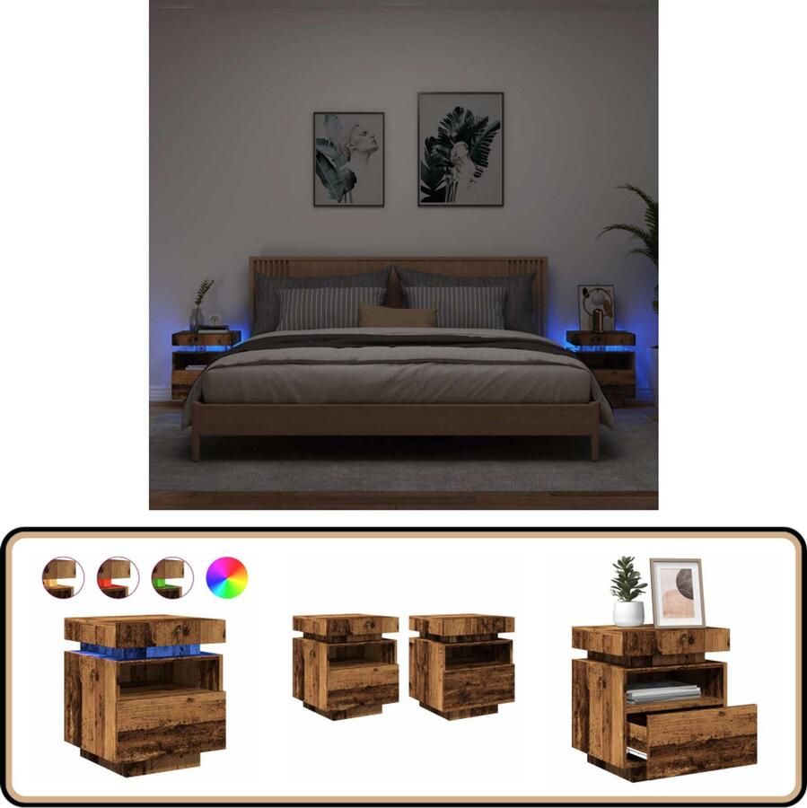 VidaXL Nachtkastjes LED 2 stuks Oud Hout 40x39x48 5 cm Nachtkastje Nachtkastjes Bedkast Bedtafel