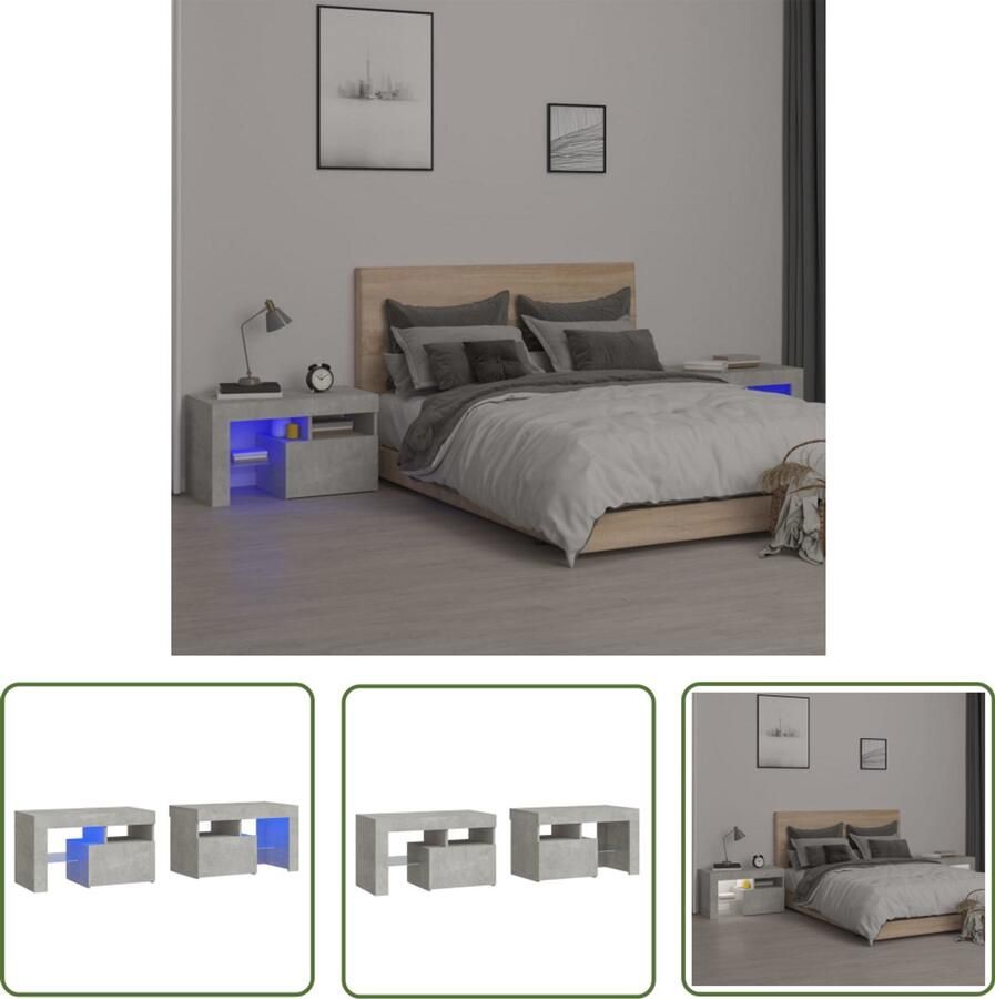 VidaXL -Nachtkastjes-2-st-LED-verlichting-70x36 5x40-cm-betongrijs - Foto 2