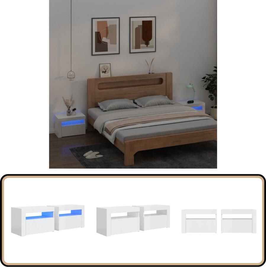 VidaXL Nachtkastjes LED Verlichting 60x35x40 cm Wit Nachtkastjes Nachtkasten Led Verlichting Rgb Verlichting Slaapkamer Meubilair