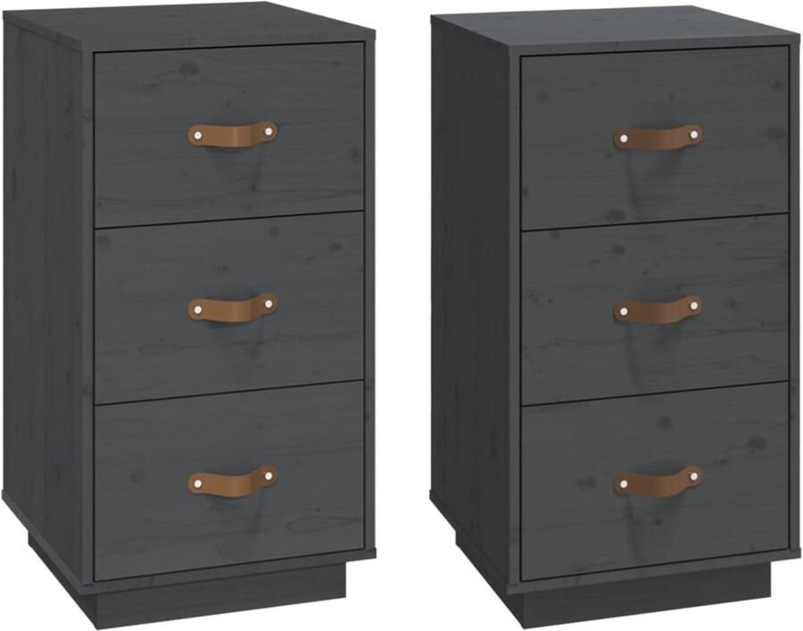 VidaXL Nachtkastjes Massief Grenenhout Set van 2 Grijs Nachtkastjes Massief Hout Grenenhout Grijze Nachtkastjes Slaapkamers Kamerinrichting Opbergkasten Dressoir