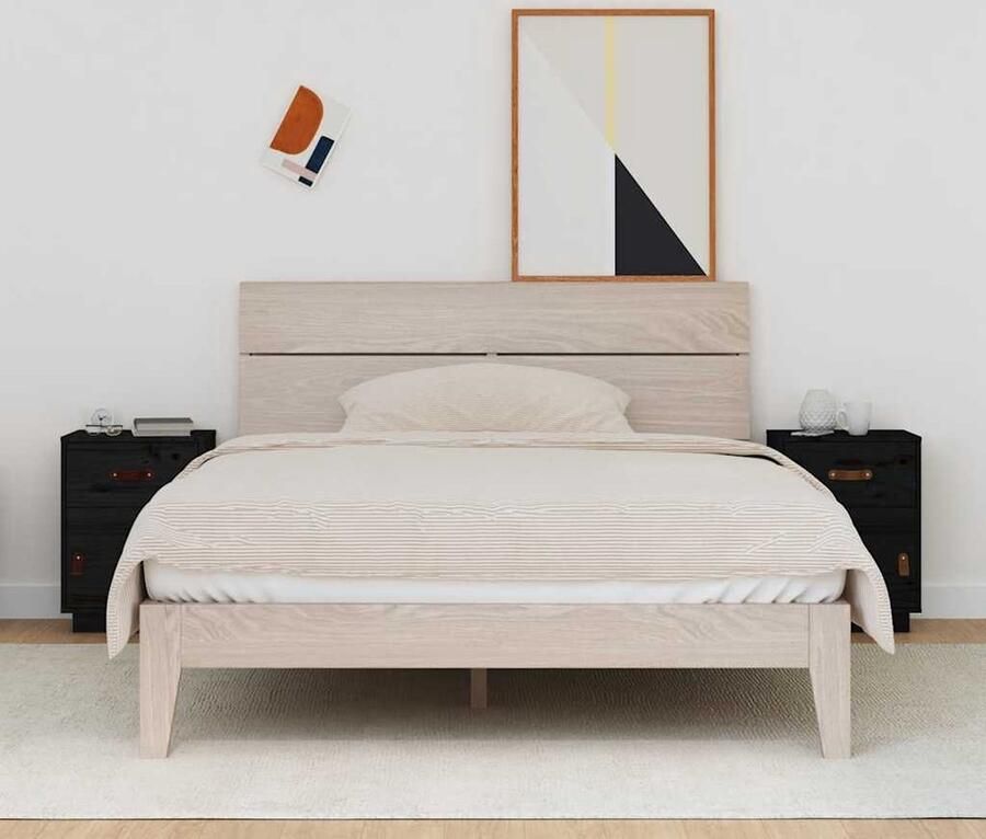 VidaXL Nachtkastjes Massief Grenenhout Zwart Set van 2 Nachtkastje Nachtkastjes Houten Nachtkastje Grenenhouten Meubels Zwarte Meubelen Slaapkamermeubilair Opbergkast - Foto 2