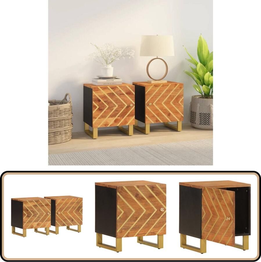 VidaXL Nachtkastjes Massief Mangohout Set van 2 Nachtkastjes Massief Mangohout Houten Kasten Kamerdecoratie Slaapkamers