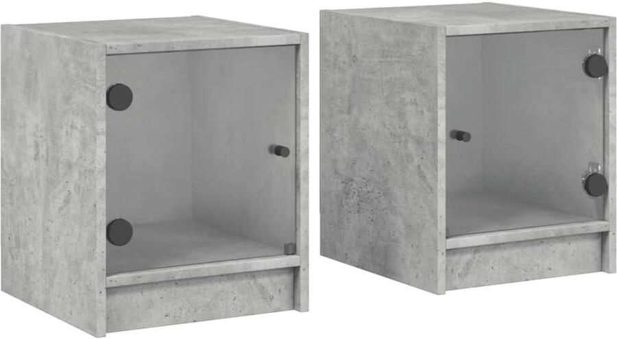 The Living Store Nachtkastjes met glazen deuren 2 st 35x37x42 cm betongrijs Nachtkastjes Scandinavisch Design Betongrijs Houten Meubel Badkamermeubel - Foto 2