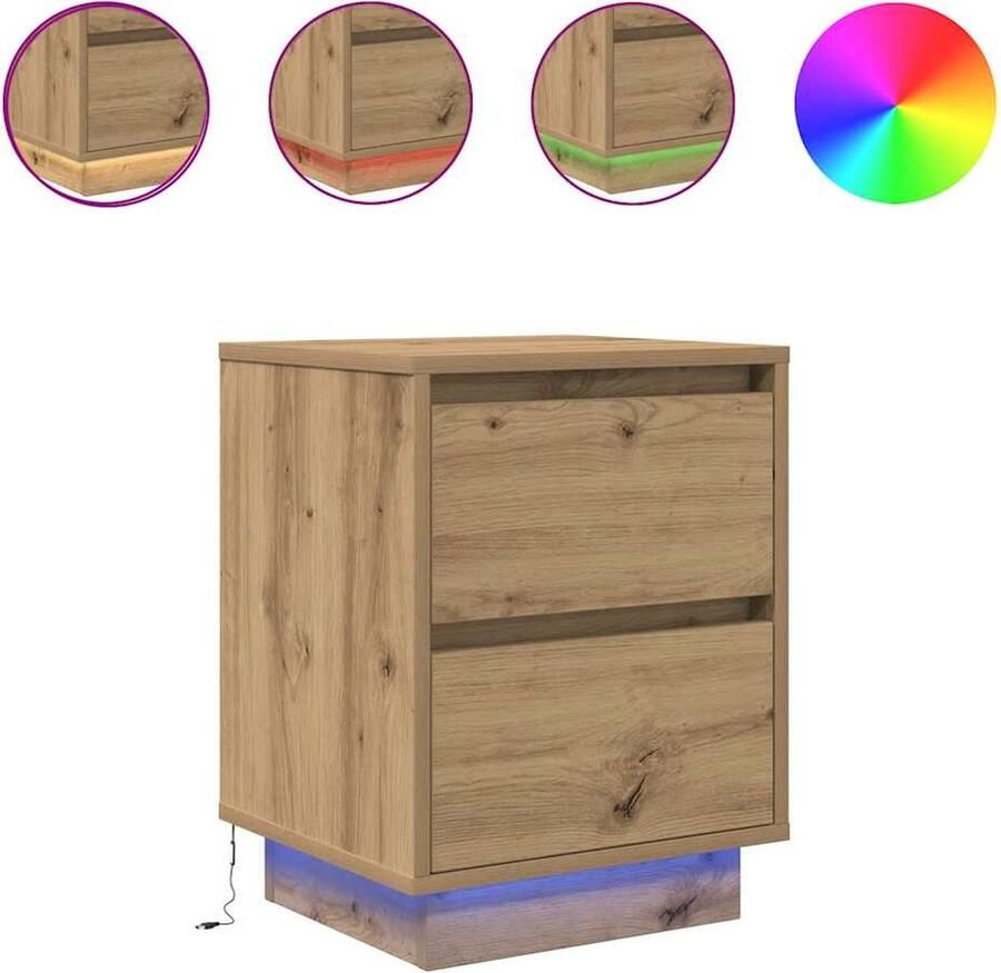 VidaXL Nachtkastjes met LED 2 st 38x34x50 cm artisanaal eikenkleur