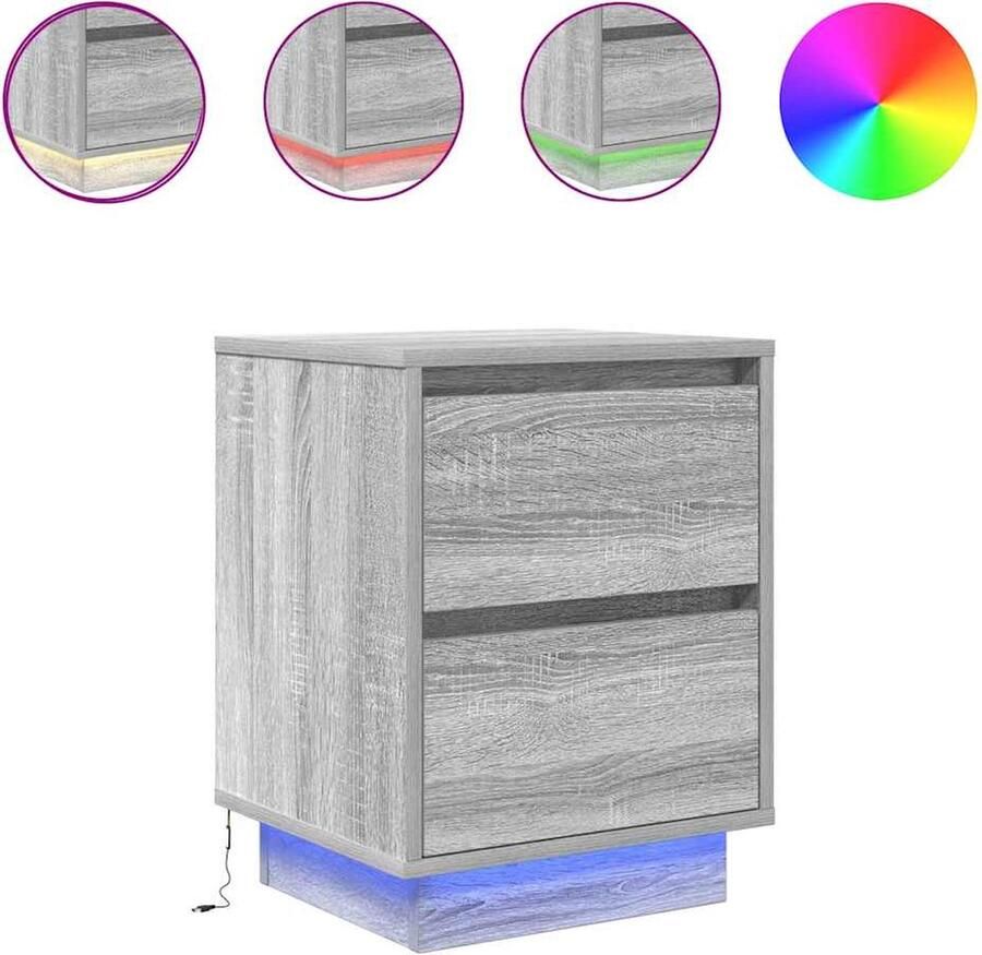 VidaXL Nachtkastjes met LED 2 st 38x34x50 cm grijs sonoma