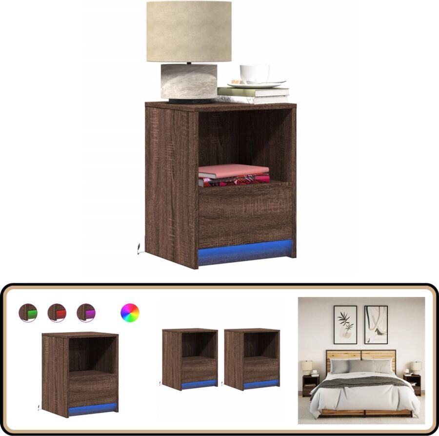 VidaXL Nachtkastjes met LED 2 st bewerkt hout bruin eikenkleur