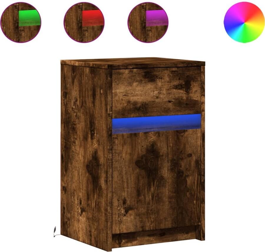 VidaXL nachtkastje met LED-verlichting bewerkt hout gerookt eikenkleur - Foto 3