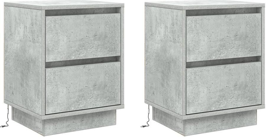 VidaXL Nachtkastje met 2 pcs Betongrijs 39 x 34.5 x 50 cm Bewerkt hout - Foto 2