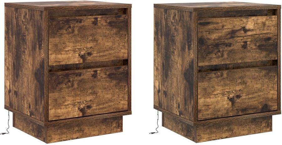 VidaXL Nachtkastjes met LED-lampen 2 stuks Gerookt Eiken 39x34.5x50 cm