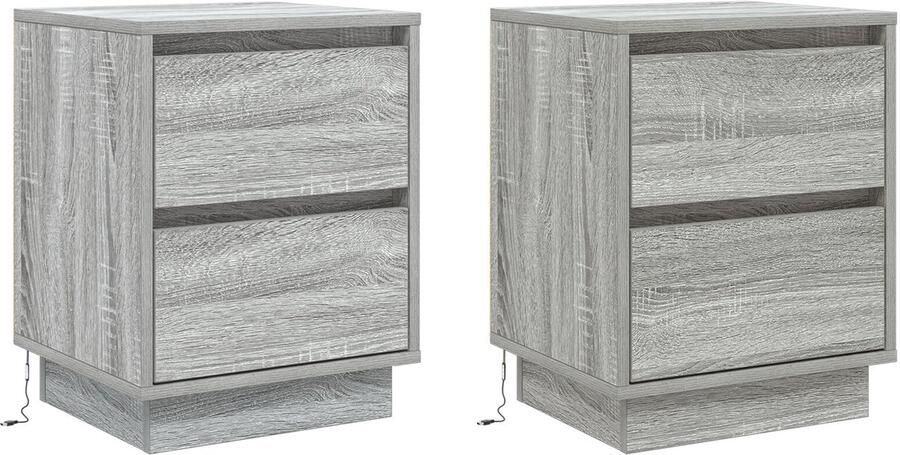 VidaXL Nachtkastjes met LED-verlichting 2 stuks Grijs Sonoma 39x34.5x50 cm