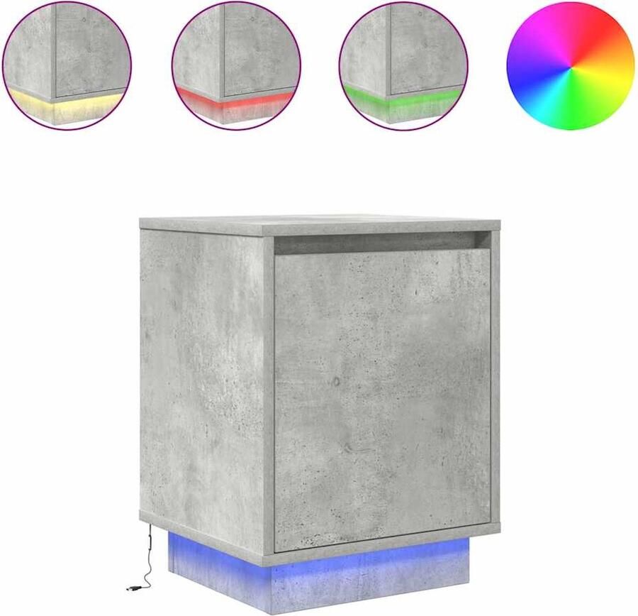 VidaXL Nachtkastjes met led-verlichting 2 st 38x34x50 cm betongrijs