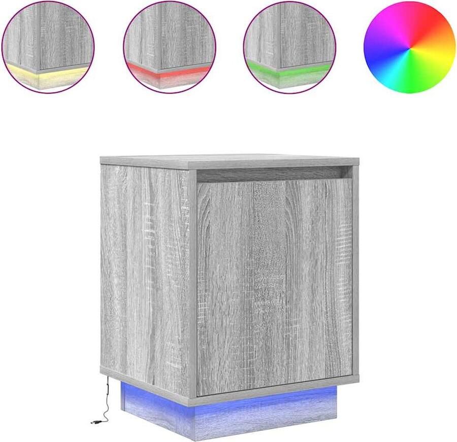 VidaXL Nachtkastjes met led-verlichting 2 st 38x34x50 cm grijs sonoma