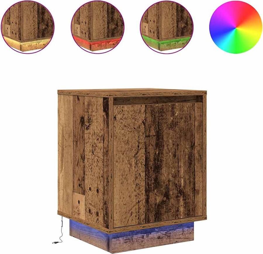 VidaXL Nachtkastjes met led-verlichting 2 st 38x34x50 cm oud hout