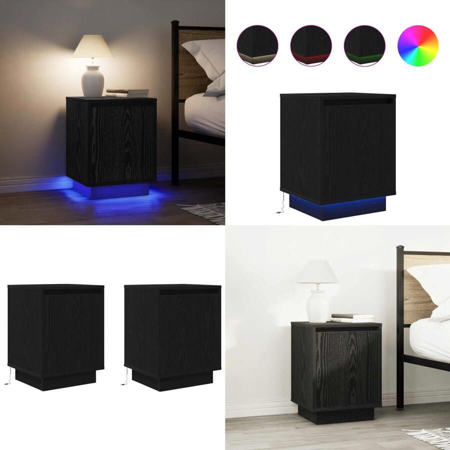 VidaXL Nachtkastjes met LED-verlichting 2 st 38x34x50 cm zwart Nachtkastje Nachtkastjes -nachtkastje