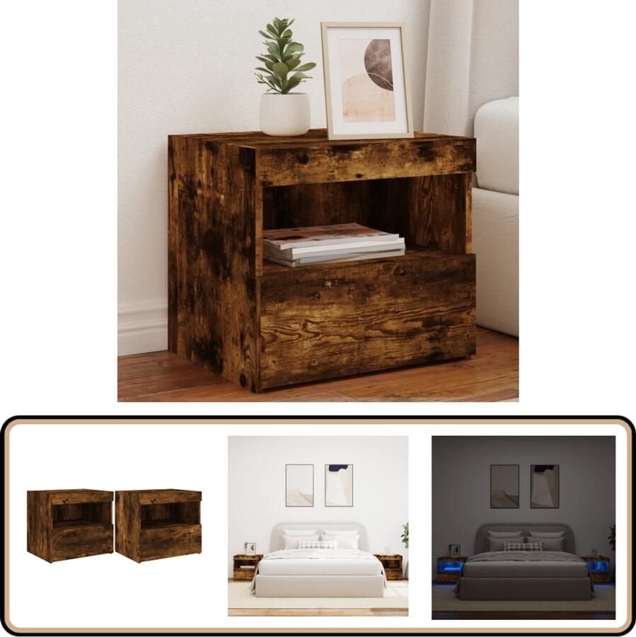 VidaXL Nachtkastjes met LED-verlichting 2 st 50x40x45 cm gerookt eiken