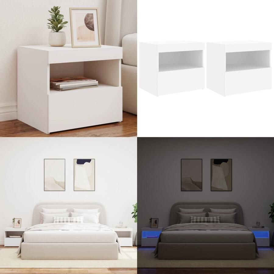 VidaXL Nachtkastjes met LED-verlichting 2 st 50x40x45 cm wit Nachtkastje Nachtkastjes Nachtkastje