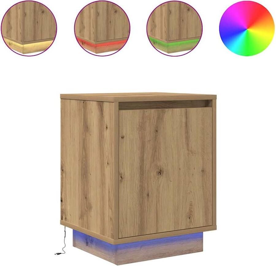VidaXL Nachtkastjes met LED Set van 2 Eiken Nachtkastjes Slaapkamer Meubilair Houten Nachtkastjes Eiken Kleur LED Verlichting