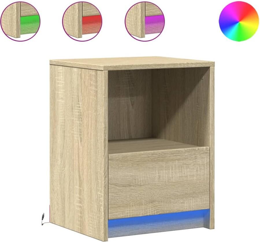 VidaXL Nachtkastje met LED-verlichting bewerkt hout sonoma eikenkleur - Foto 4