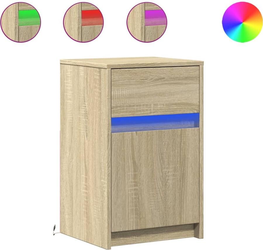 VidaXL Nachtkastje met LED-verlichting bewerkt hout sonoma eikenkleur