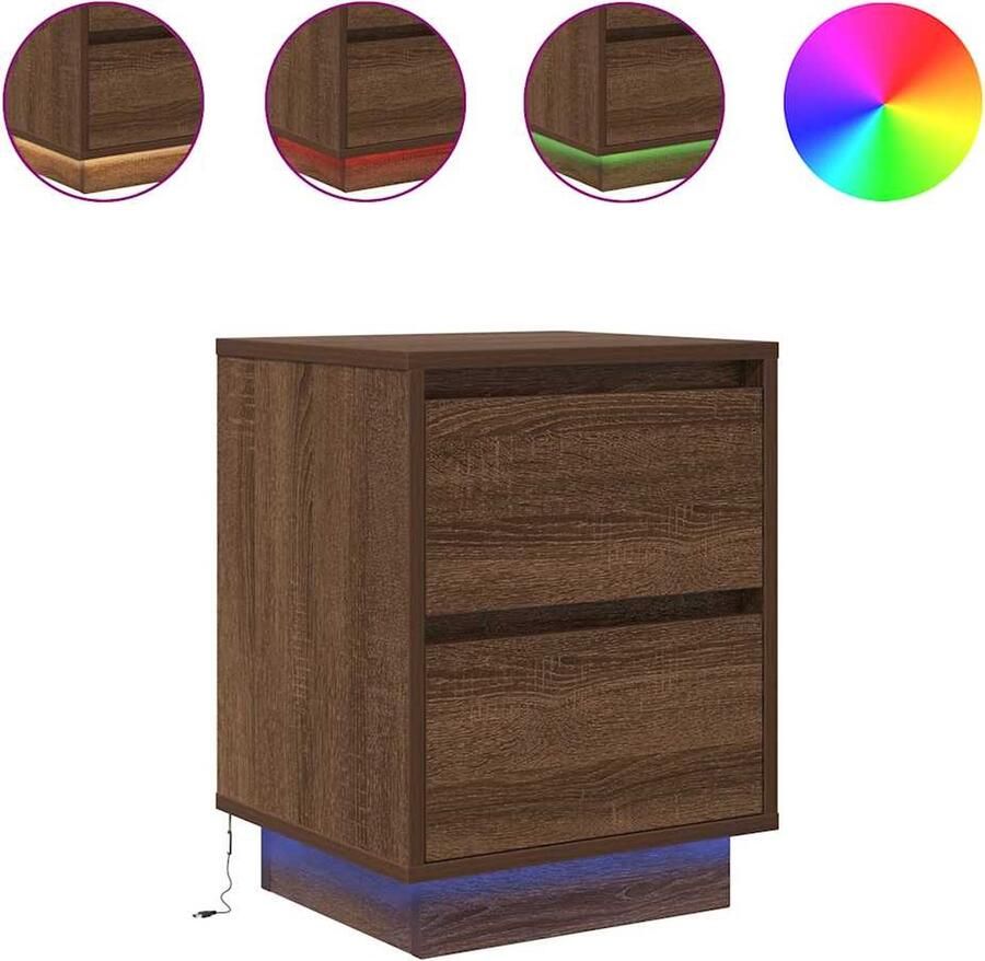VidaXL Nachtkastje met LED-verlichting 38x34x50 cm bruin eiken