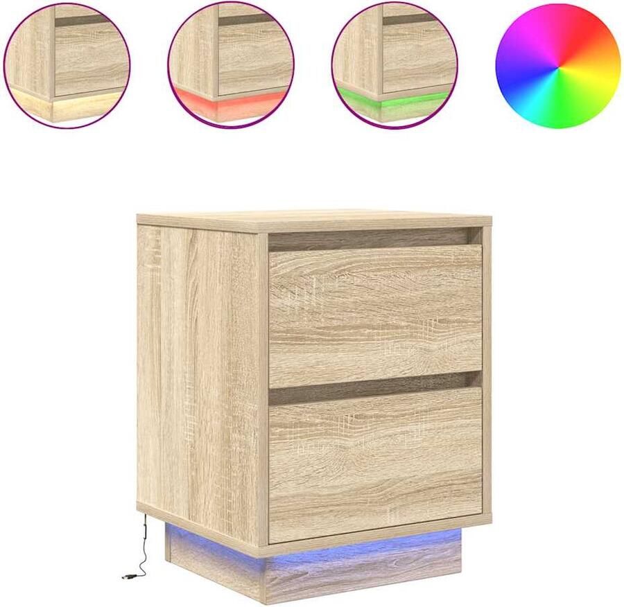 VidaXL Nachtkastje met led-verlichting 38x34x50 cm sonoma eikenkleurig