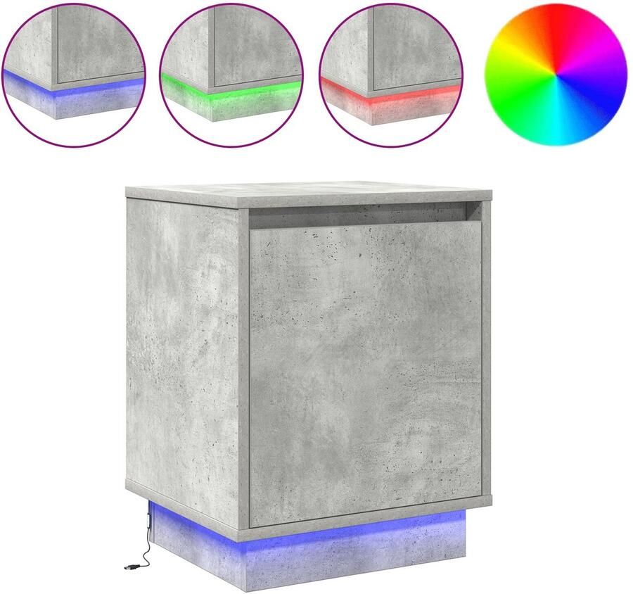 VidaXL Nachtkastjes met LED Verlichting 2 stuks Beton Grijs 39x34 5x50 cm - Foto 2