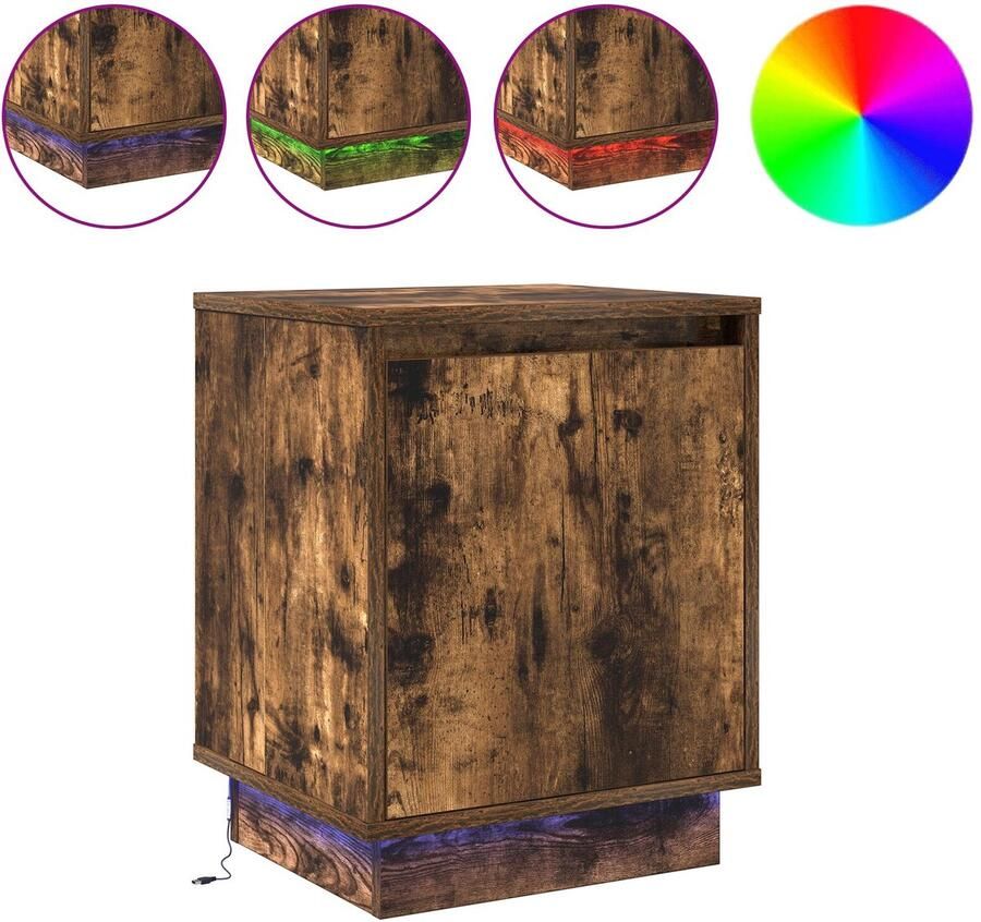 VidaXL Nachtkastjes met LED-verlichting 2 stuks Gerookt Eiken 39x34 5x50 cm