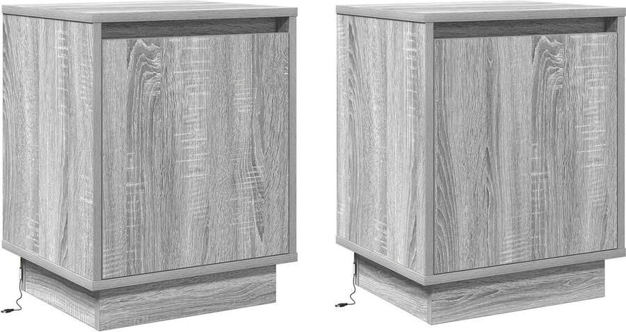 VidaXL Nachtkastjes met LED-verlichting (2 stuks) Grijs Sonoma 39x34 5x50 cm