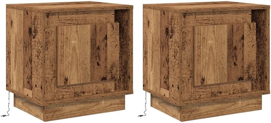 VidaXL Nachtkastjes met LED-verlichting 2 stuks Oude Hout 44x34 5x45 cm