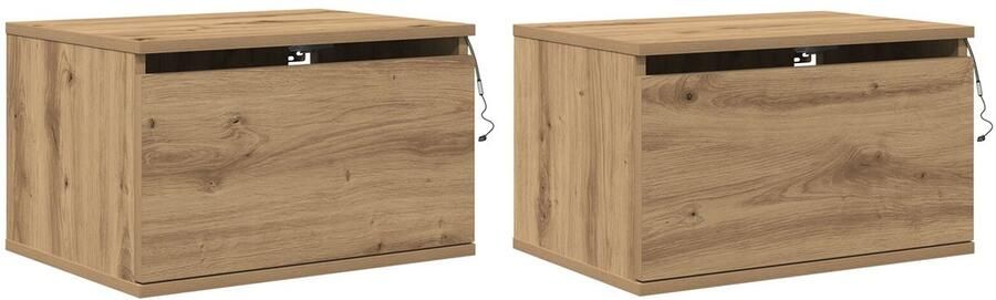 VidaXL Nachtkastjes met LED-verlichting 2 stuks Wandgemonteerd Artisan Eiken