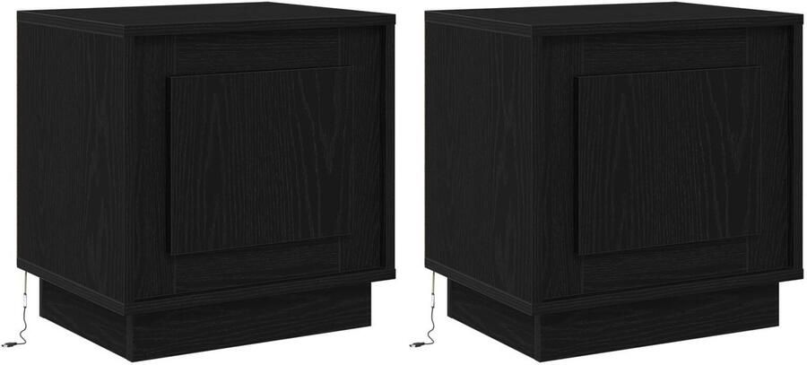 VidaXL Nachtkastjes met LED Verlichting 2 stuks Zwart Eiken 44x34 5x45 cm