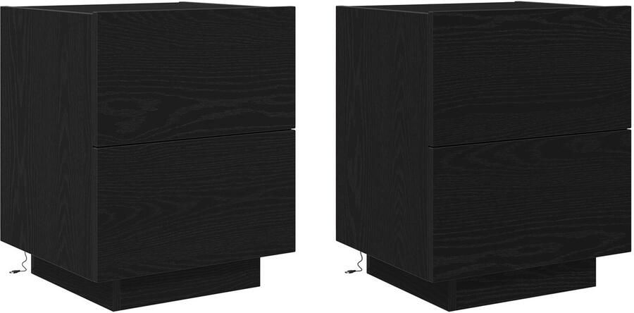 VidaXL Nachtkastjes met LED Verlichting 2 stuks Zwart Eiken 45x40x55 cm - Foto 2