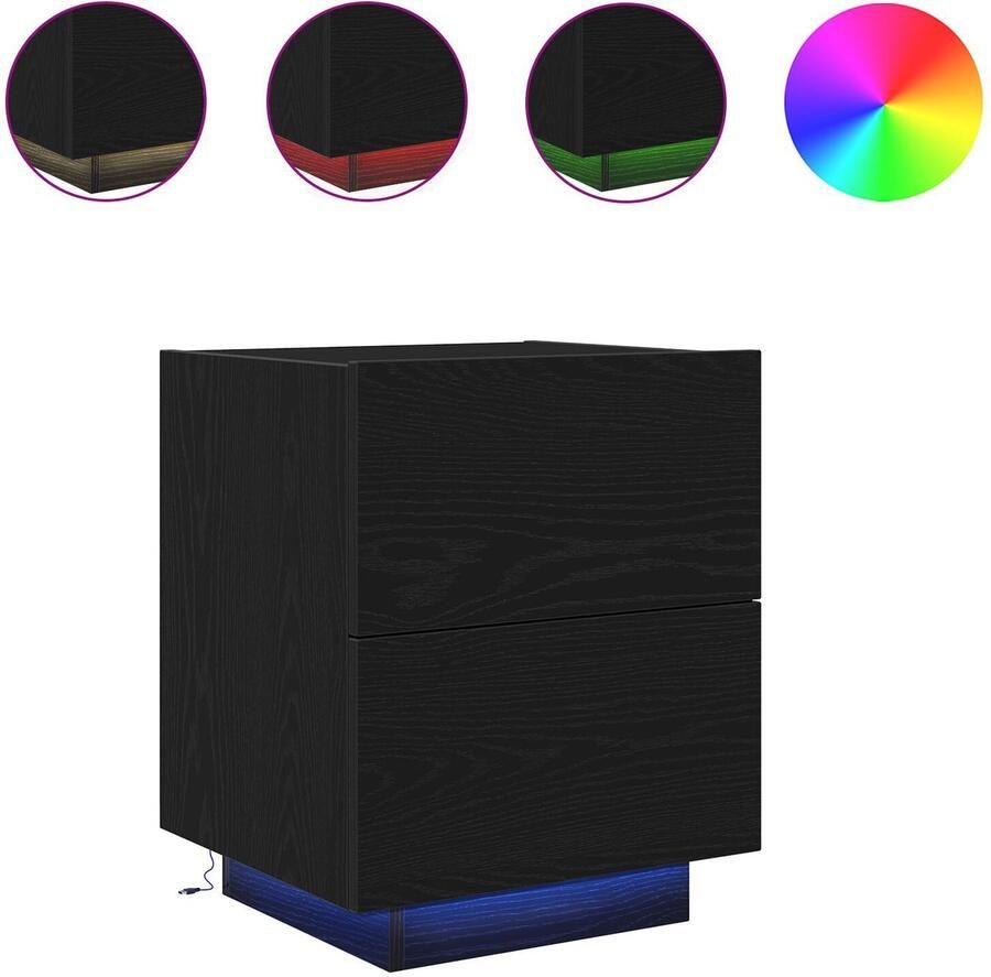 VidaXL Nachtkastjes met LED-verlichting 2 stuks Zwart Eiken 45x40x55 cm