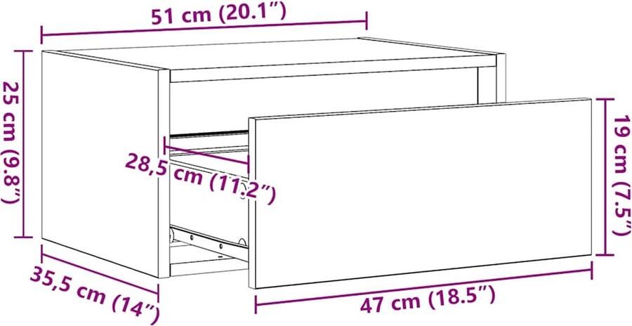 VidaXL Nachtkastjes met LED wandgemonteerd 2 st sonoma eikenkleurig