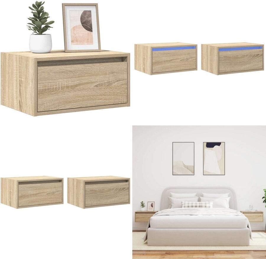 VidaXL Nachtkastjes met LED wandgemonteerd 2 st sonoma eikenkleurig Wandgemonteerde Nachtkastje Wandgemonteerde Nachtkastjes Nachtkastje Nachtkastjes