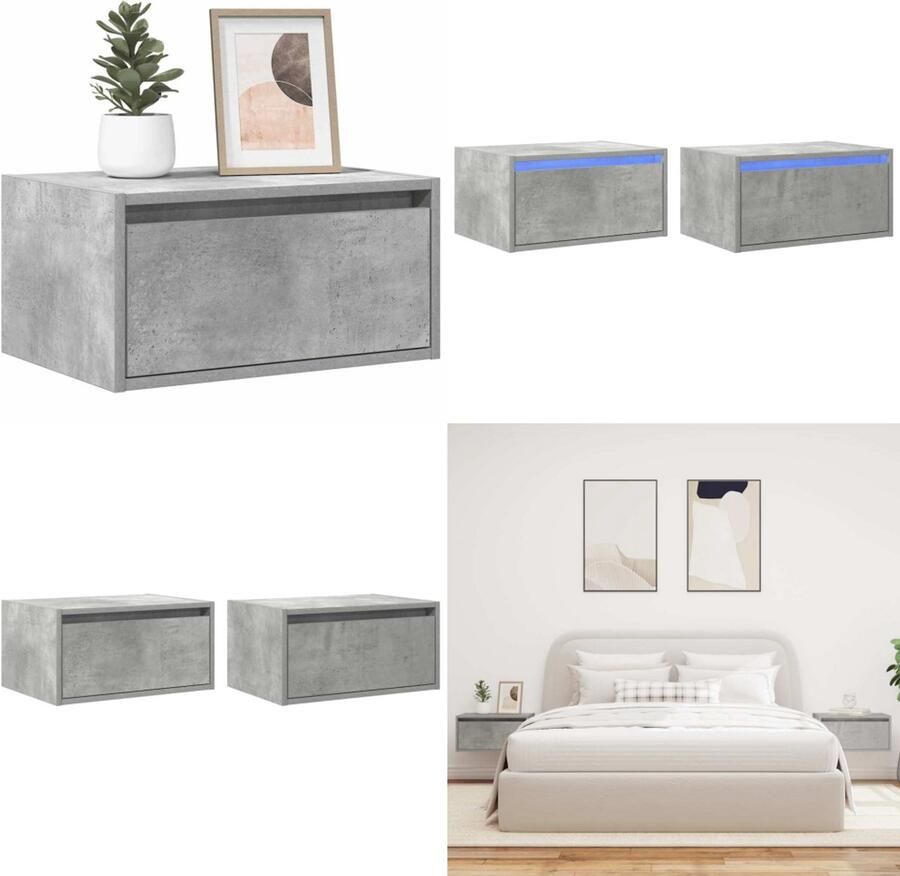 VidaXL Nachtkastjes met LED's 2 st wandgemonteerd betongrijs Wandgemonteerde Nachtkastje Wandgemonteerde Nachtkastjes Nachtkastje Nachtkastjes