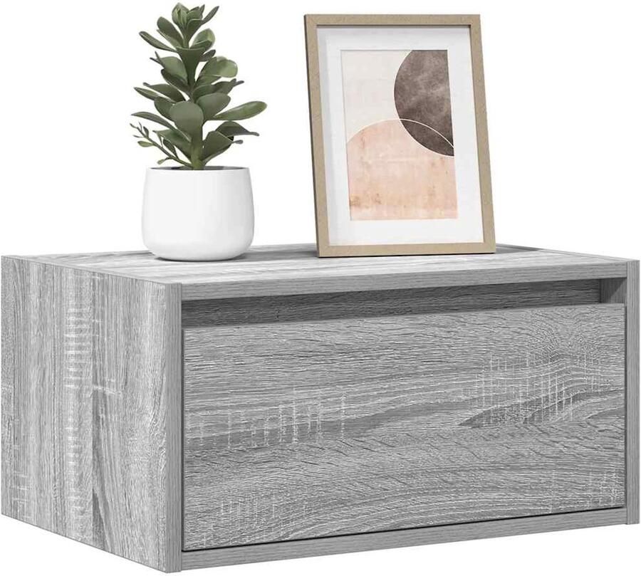 VidaXL Nachtkastjes met LED's Set van 2 Nachtkastjes Led Verlichting Wandmontage Grijze Meubels Sonoma Eiken