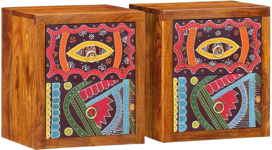 VidaXL Nachtkastjes Multikleur Natuurlijk Hout Massief Sheeshamhout - Foto 2