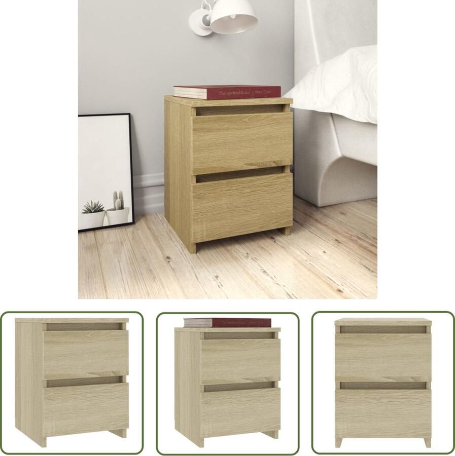 The Living Store Nachtkastje Sonoma Eiken Bewerkt Hout 30 x 30 x 40 cm 2 lades Nachtkastje Nachtkastjes Slaapkamers Meubilair Houten Meubels - Foto 2
