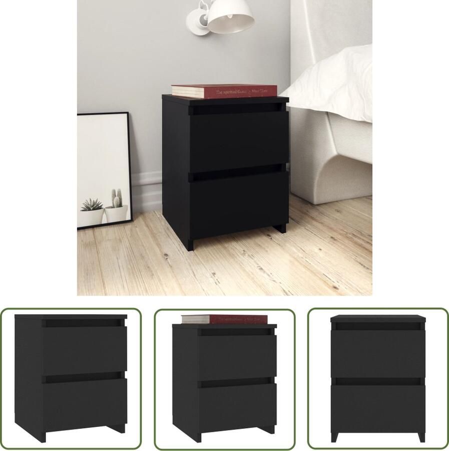 The Living Store Nachtkastje Elegante Nachtkastje Meubels 30 x 30 x 40 cm Zwart hout Nachtkastje Nachtkastjes Slaapkamers Kamerinrichting Houten Meubilair - Foto 2